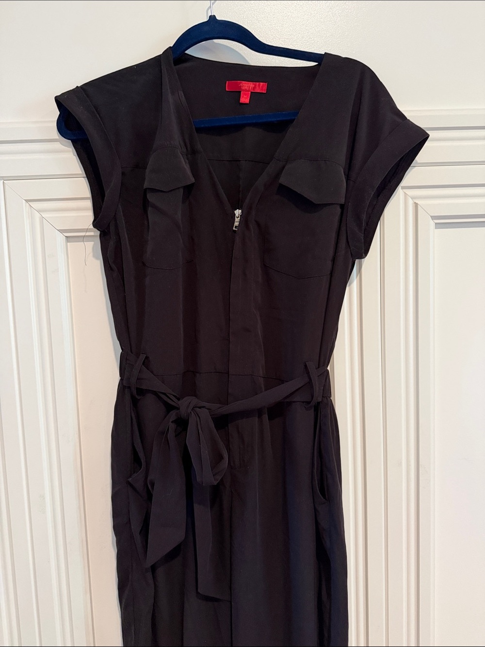 Jennifer Lopez Black Utility Jumpsuit with Tie Waist Pockets